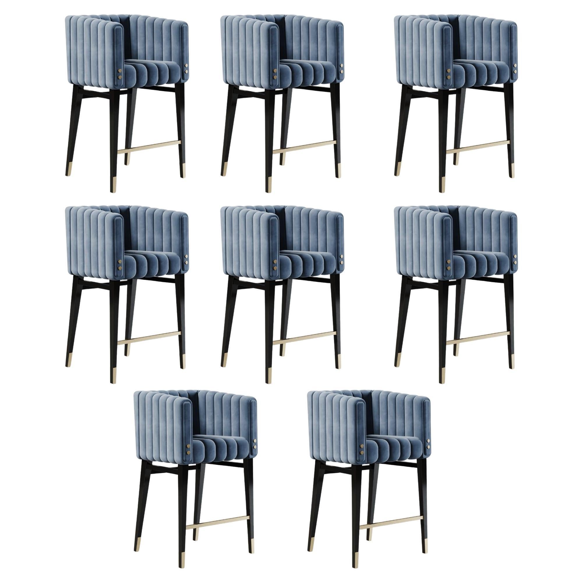 Set de 8 21st Century Leather Inglewood  Chaise de bar en Wood par Porus Studio en vente