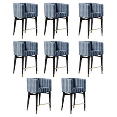 Set of 8 21st Century Leather Inglewood  Wood Bar Chair by Porus Studio
