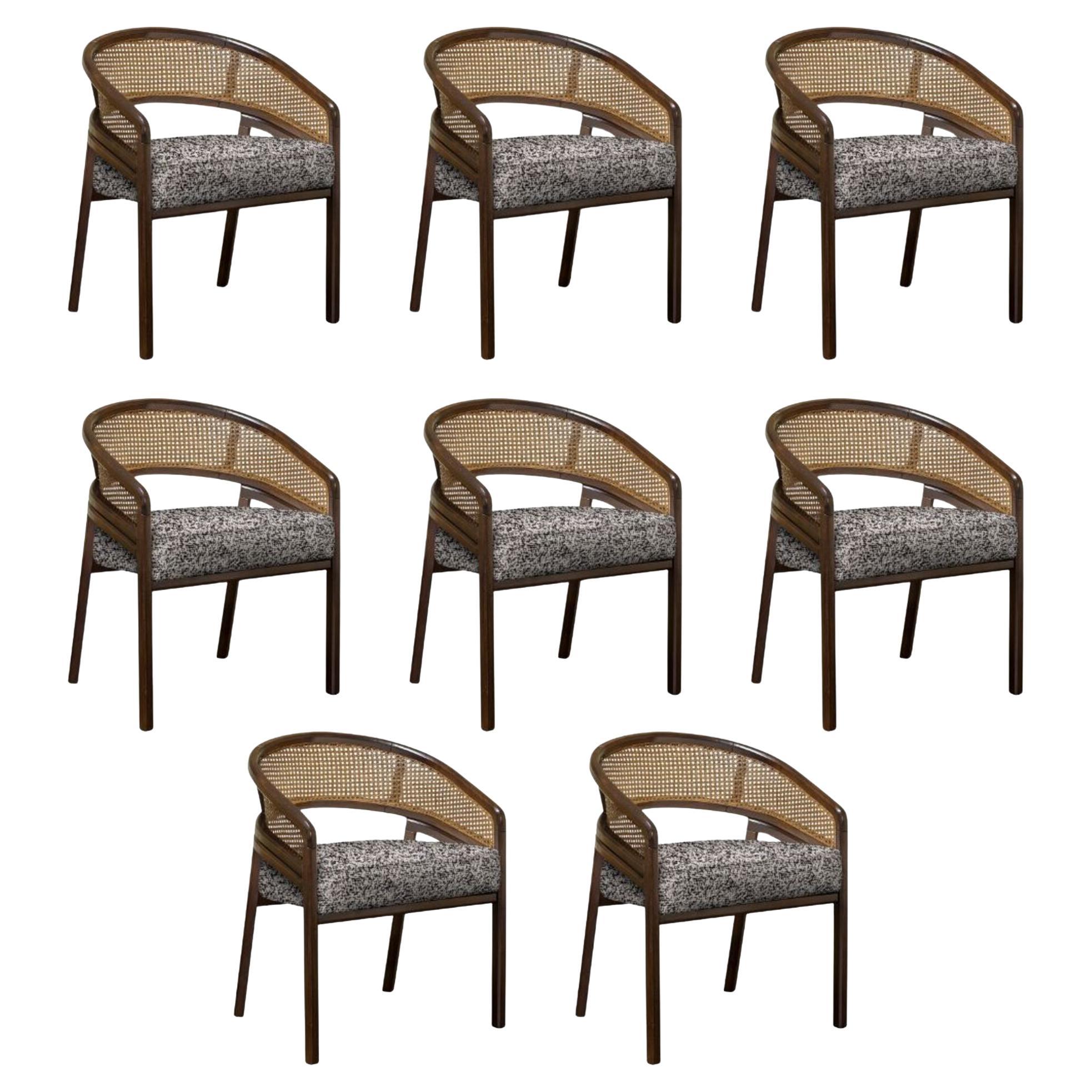Set of 8 21st Rattan Spencer Dining Chair Wood by Wood Tailors Club