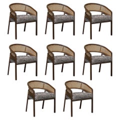 Set of 8 21st Rattan Spencer Dining Chair Wood by Wood Tailors Club