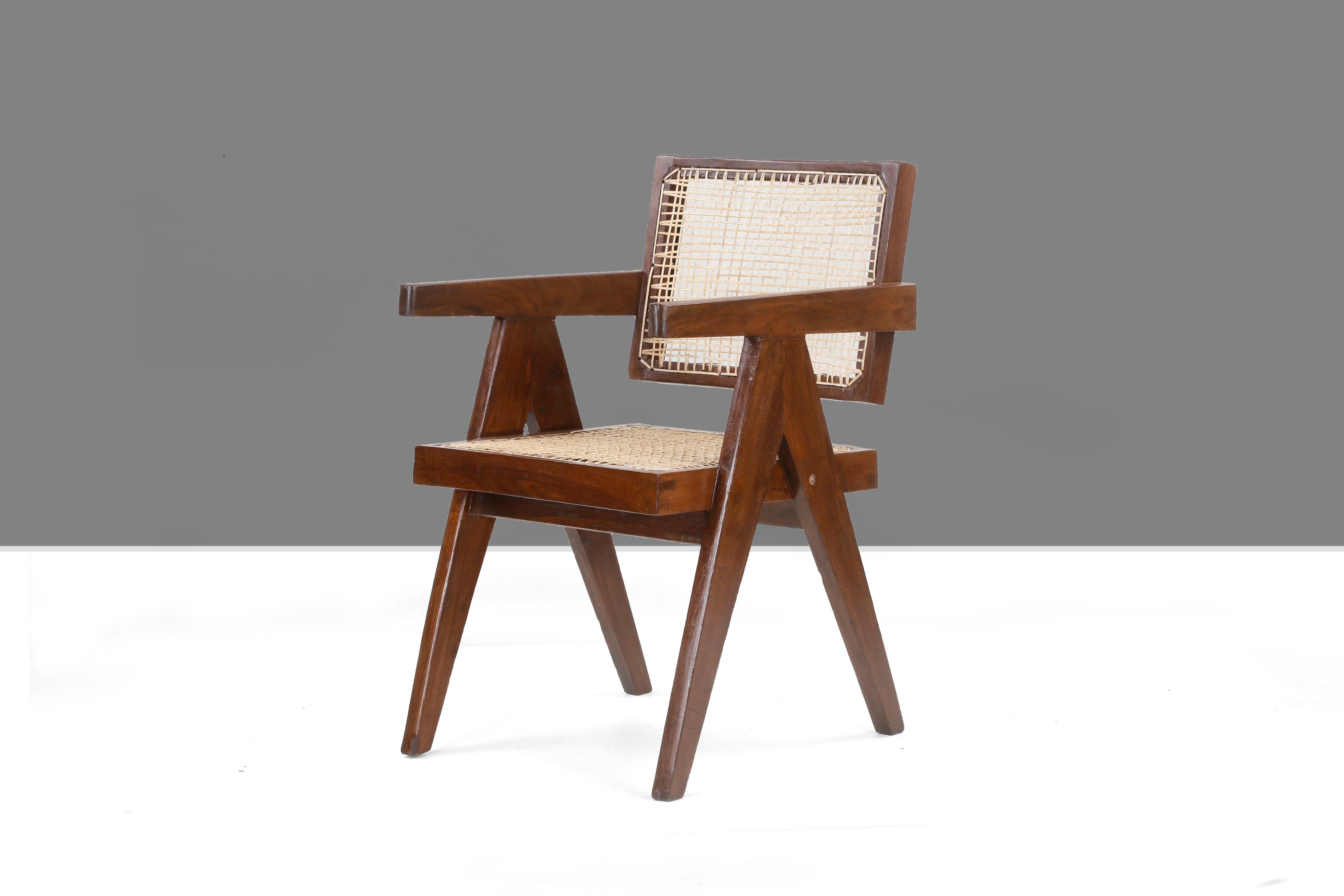 Set of 8 Pierre Jeanneret Authentic Office Dining Cane Chair PJ-SI-28-A In Good Condition In Zürich, CH