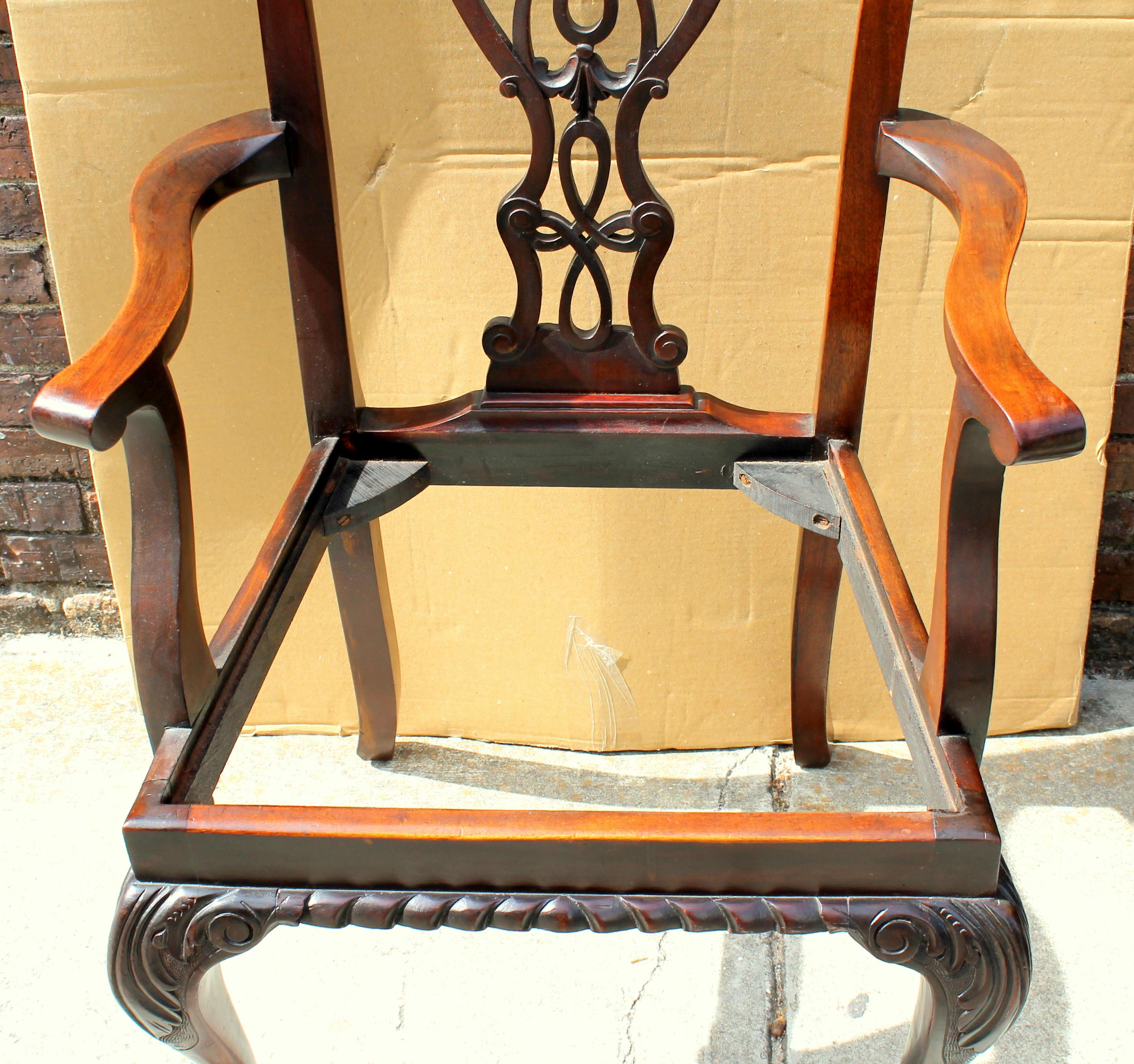 Set of 8 '6+2' Antique English Solid Mahogany Chippendale Style Dining Chairs 5