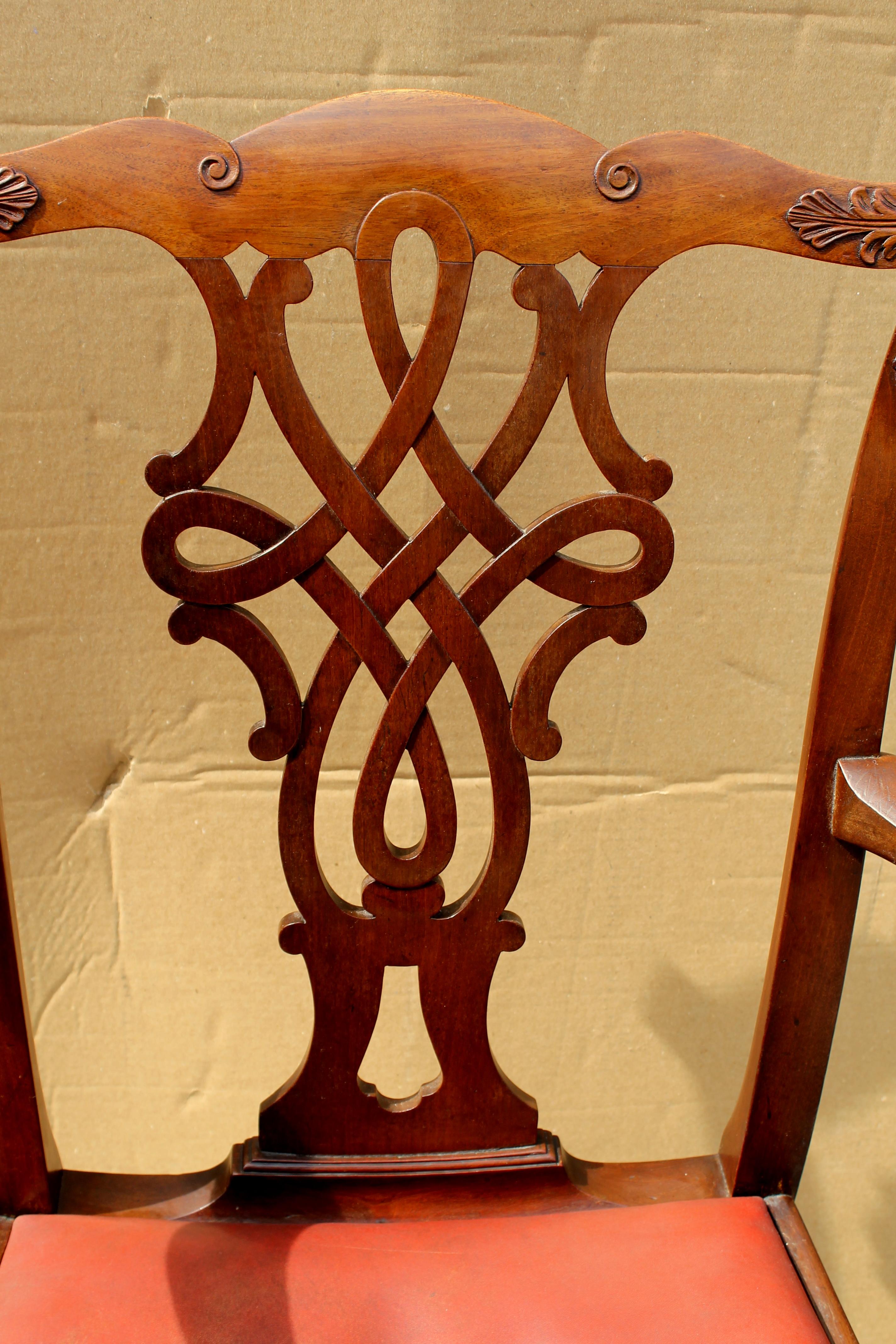 Set of 8 '6+2' Antique English Solid Mahogany Chippendale Style Dining Chairs 3