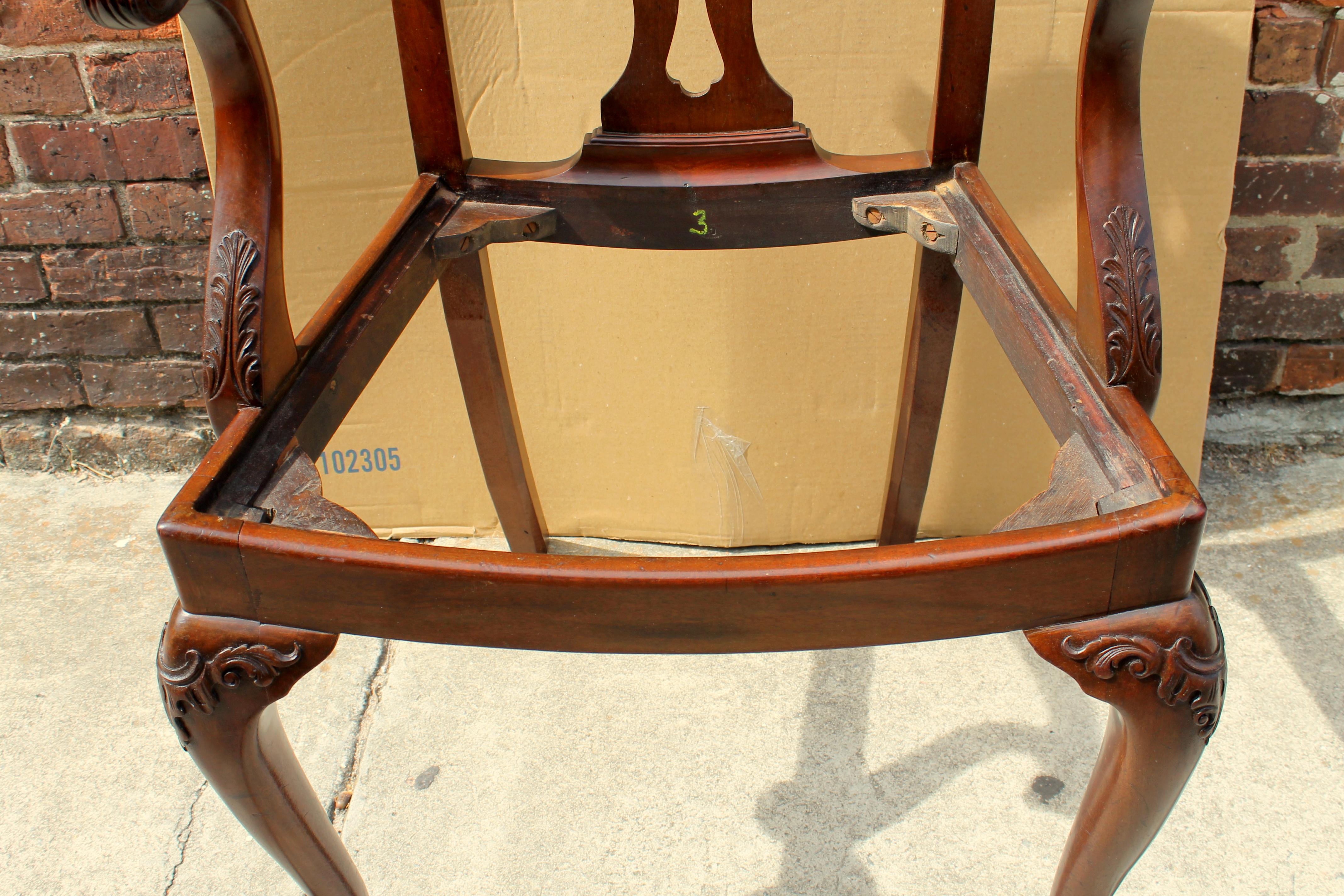 Set of 8 '6+2' Antique English Solid Mahogany Chippendale Style Dining Chairs 6