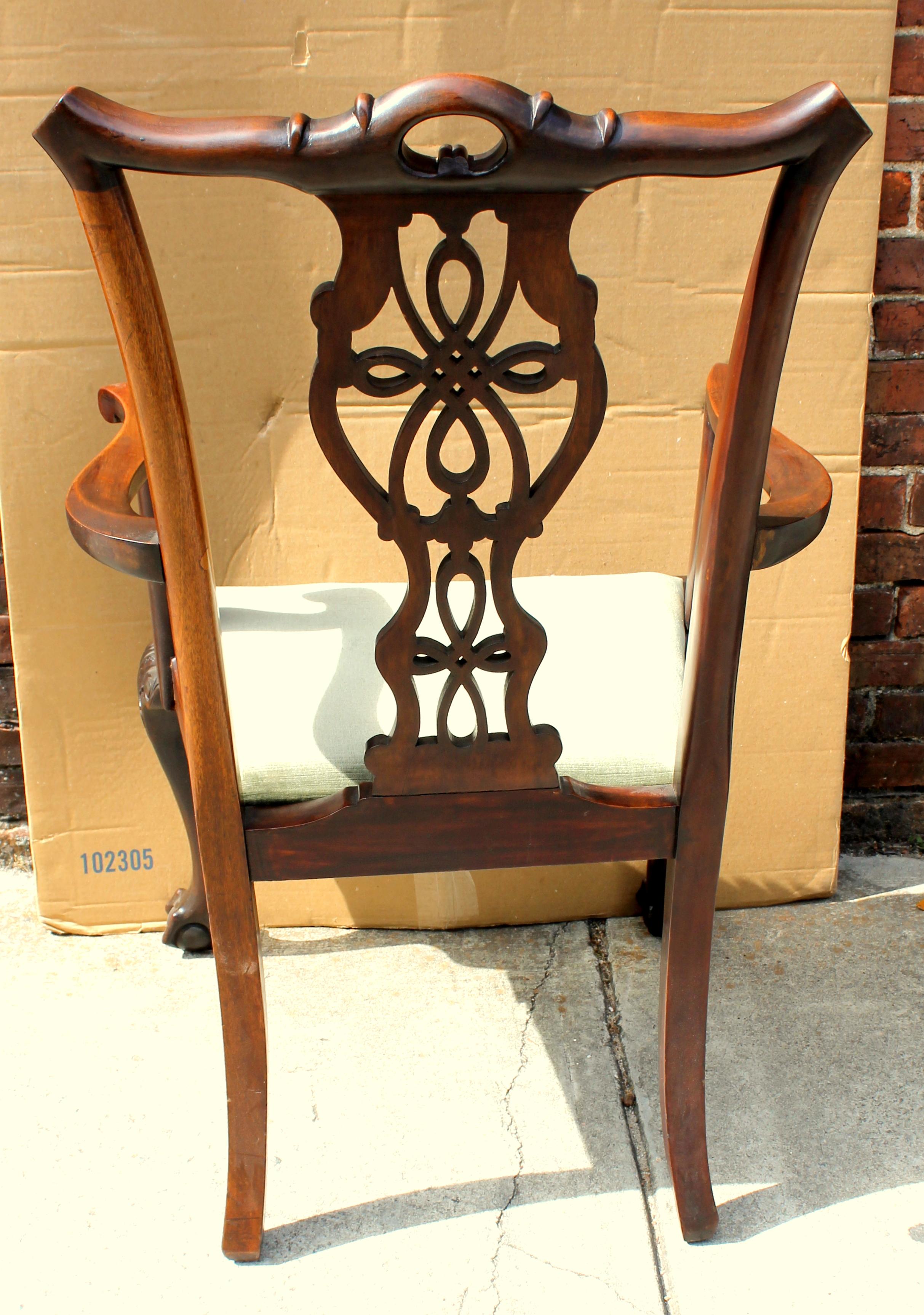Set of 8 '6+2' Antique English Solid Mahogany Chippendale Style Dining Chairs 4