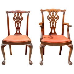 Set of 8 '6+2' Antique English Solid Mahogany Chippendale Style Dining Chairs