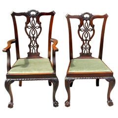 Set of 8 '6+2' Antique English Solid Mahogany Chippendale Style Dining Chairs