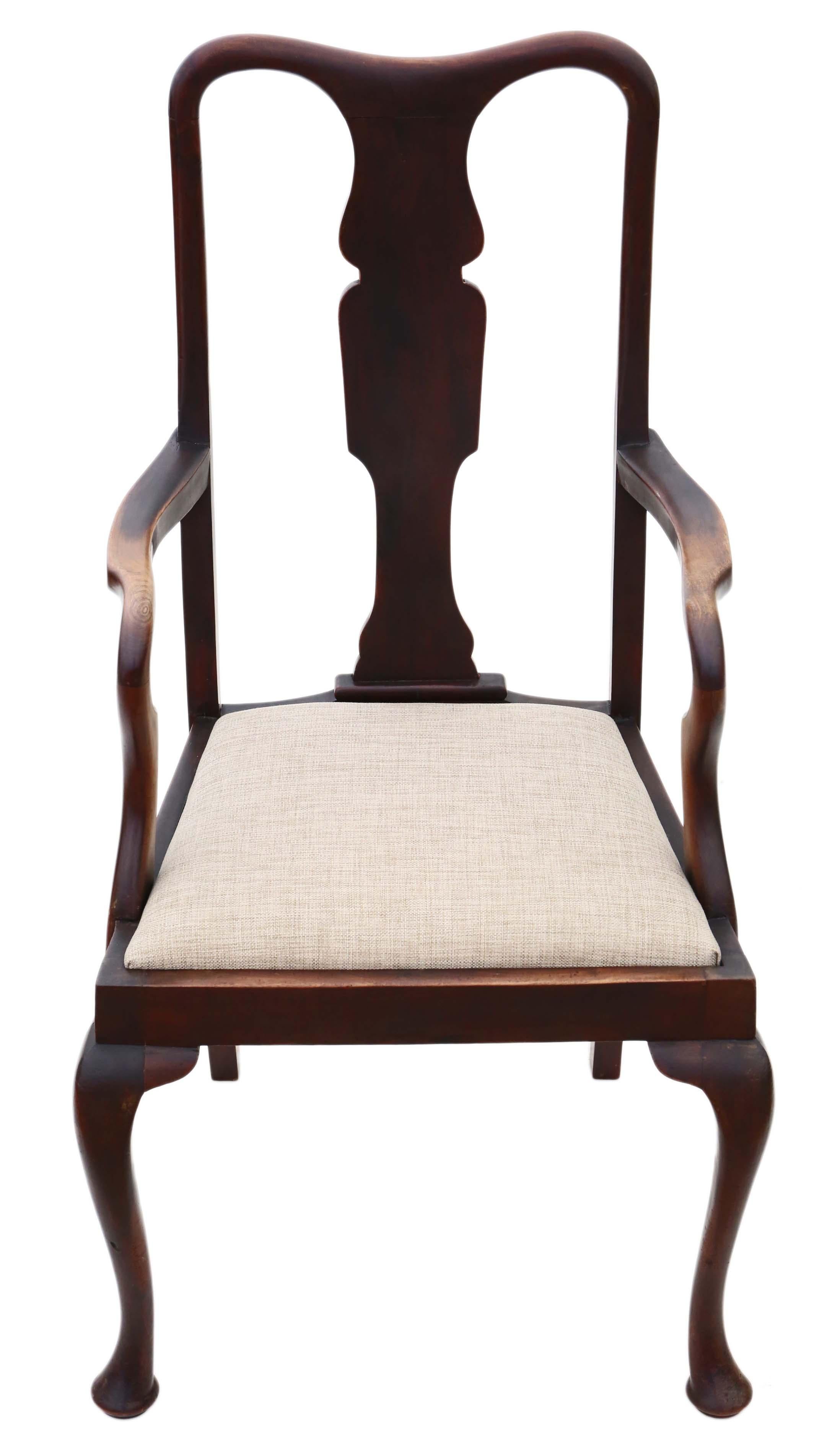 Set of 8 '6+2' Mahogany Queen Anne Revival Dining Chairs In Good Condition In Wisbech, Cambridgeshire