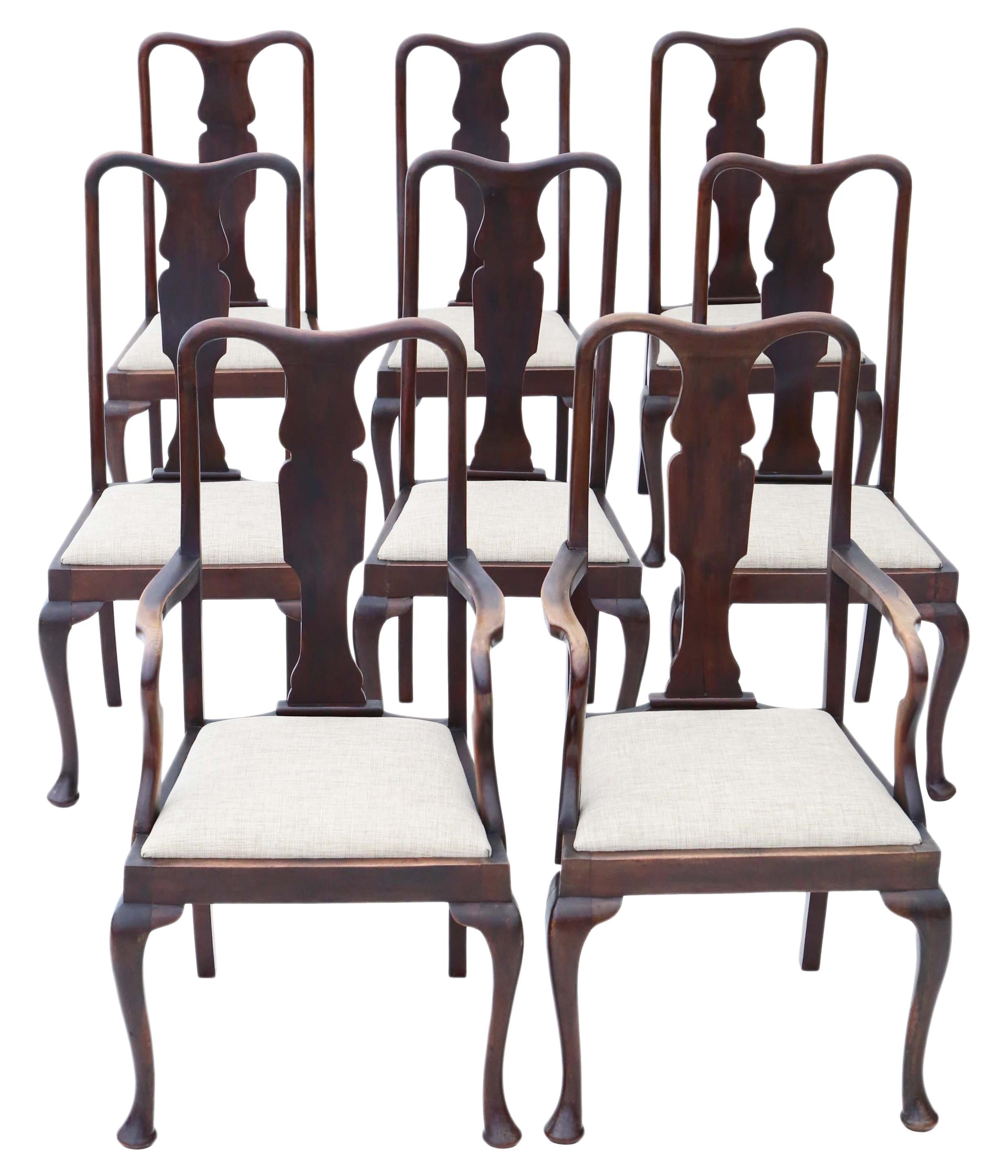 Set of 8 '6+2' Mahogany Queen Anne Revival Dining Chairs
