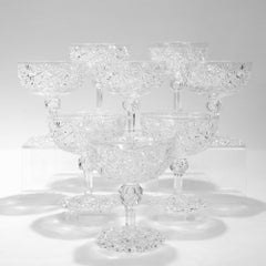 Set of 8 ABP Hawkes Attributed Russian Cut Glass Champagne Stems