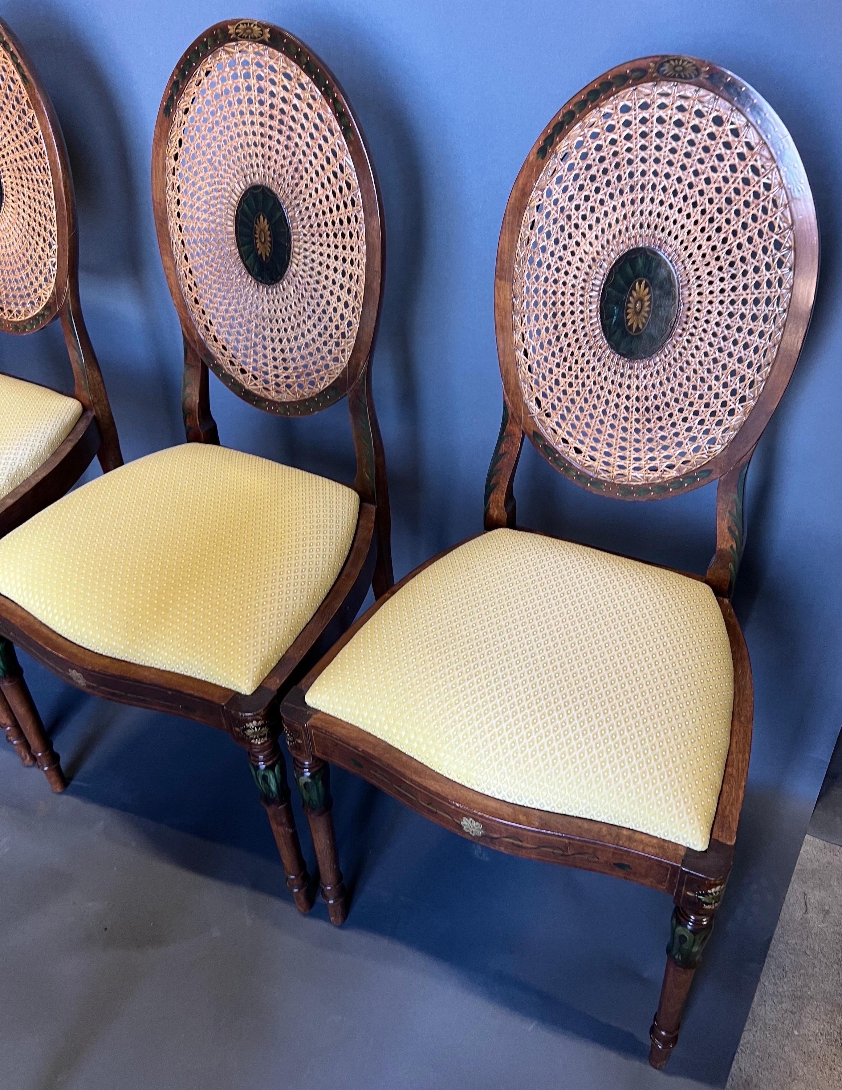 Set of 8 Adams Style Painted Satinwood Cane Back Dining Room Chairs 3