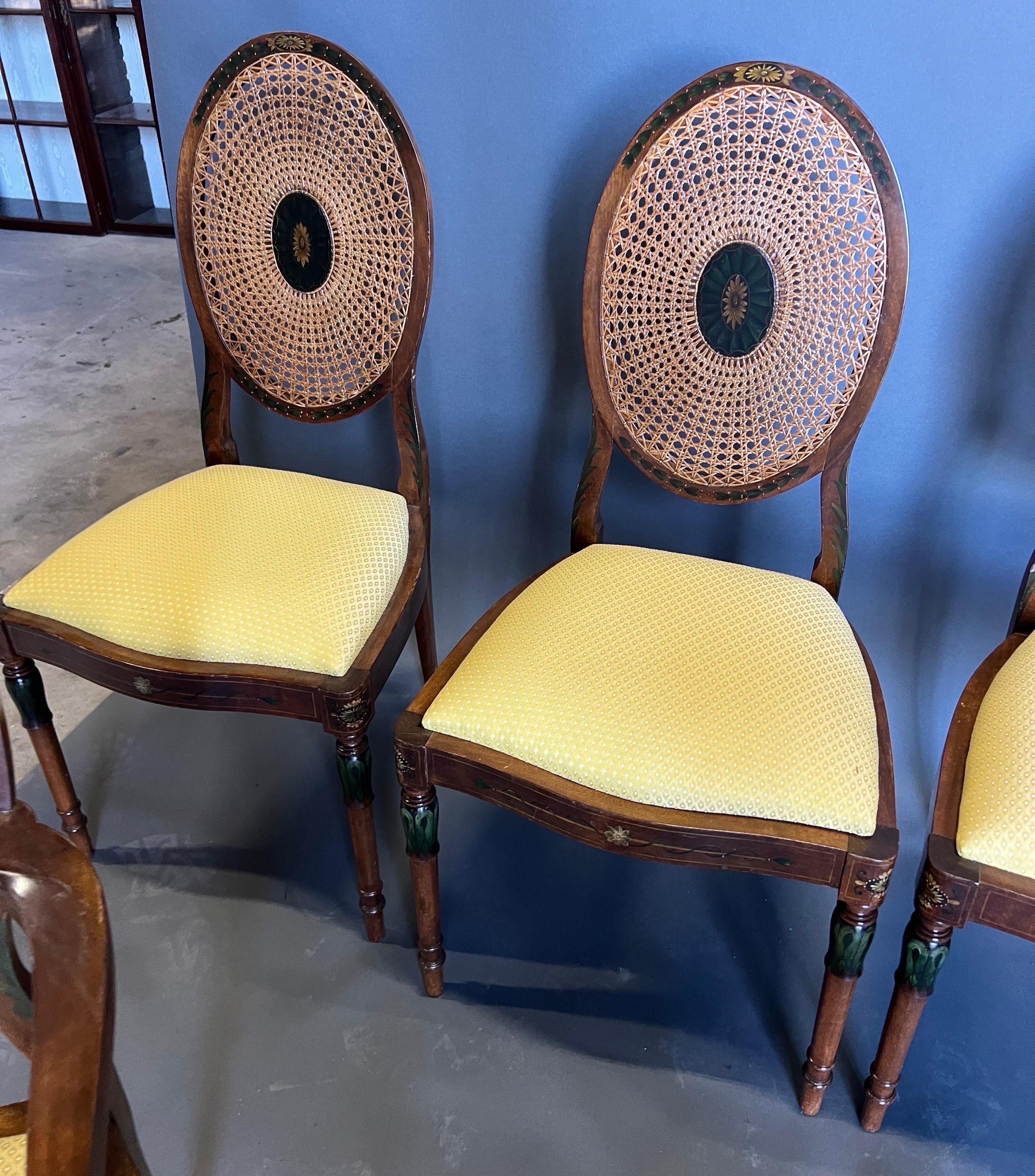 Set of 8 Adams Style Painted Satinwood Cane Back Dining Room Chairs 5