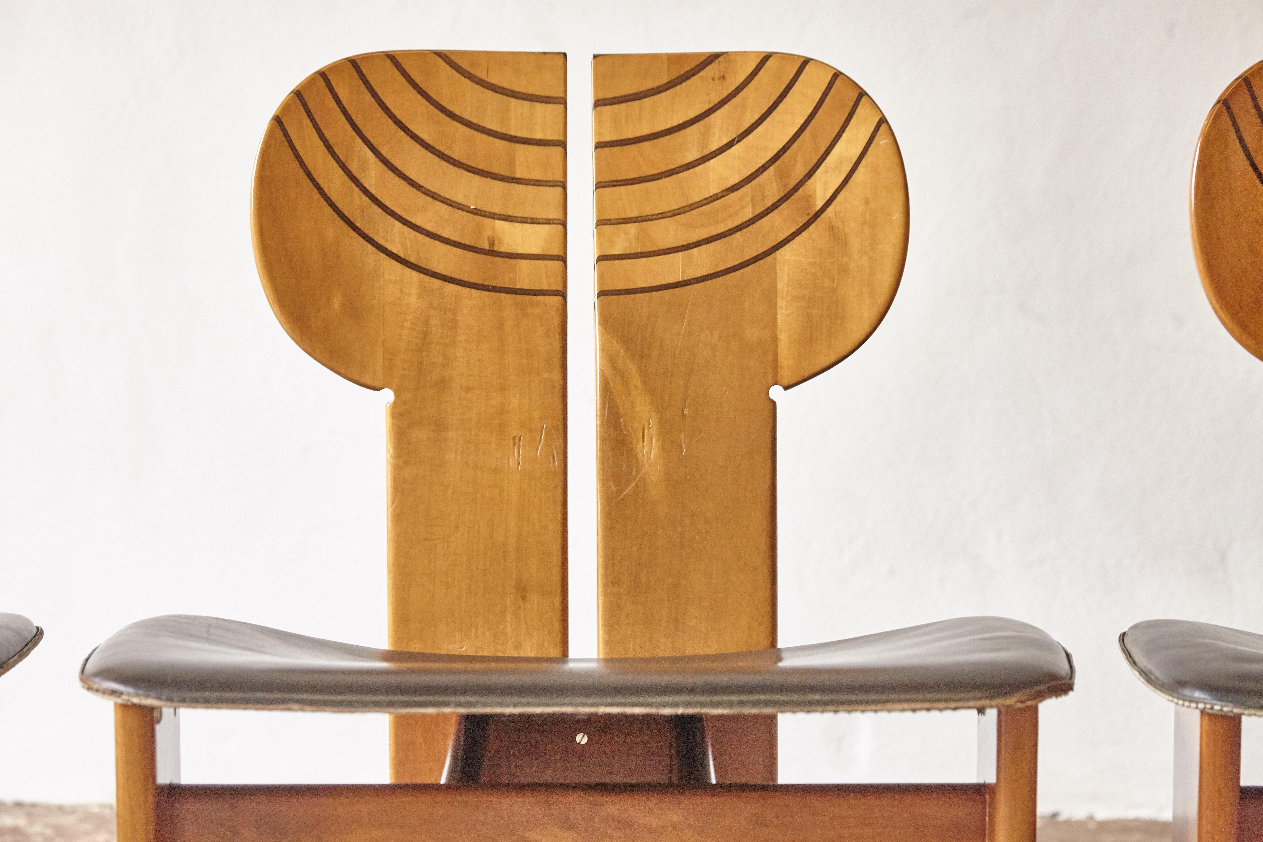 Brass Set of 8 Africa Chairs, Afra & Tobia Scarpa, Maxalto Artona Series, Italy, 1970s