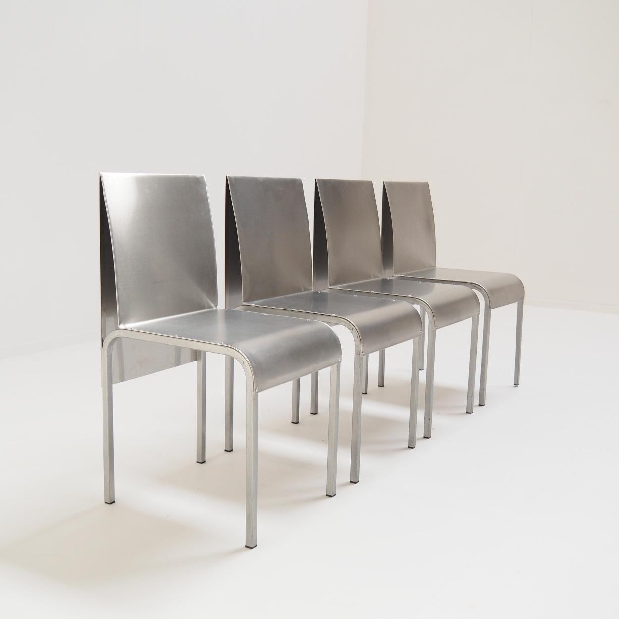 Mid-Century Modern Set of 8 Aluminum Dining Chairs, Belgium 1980s