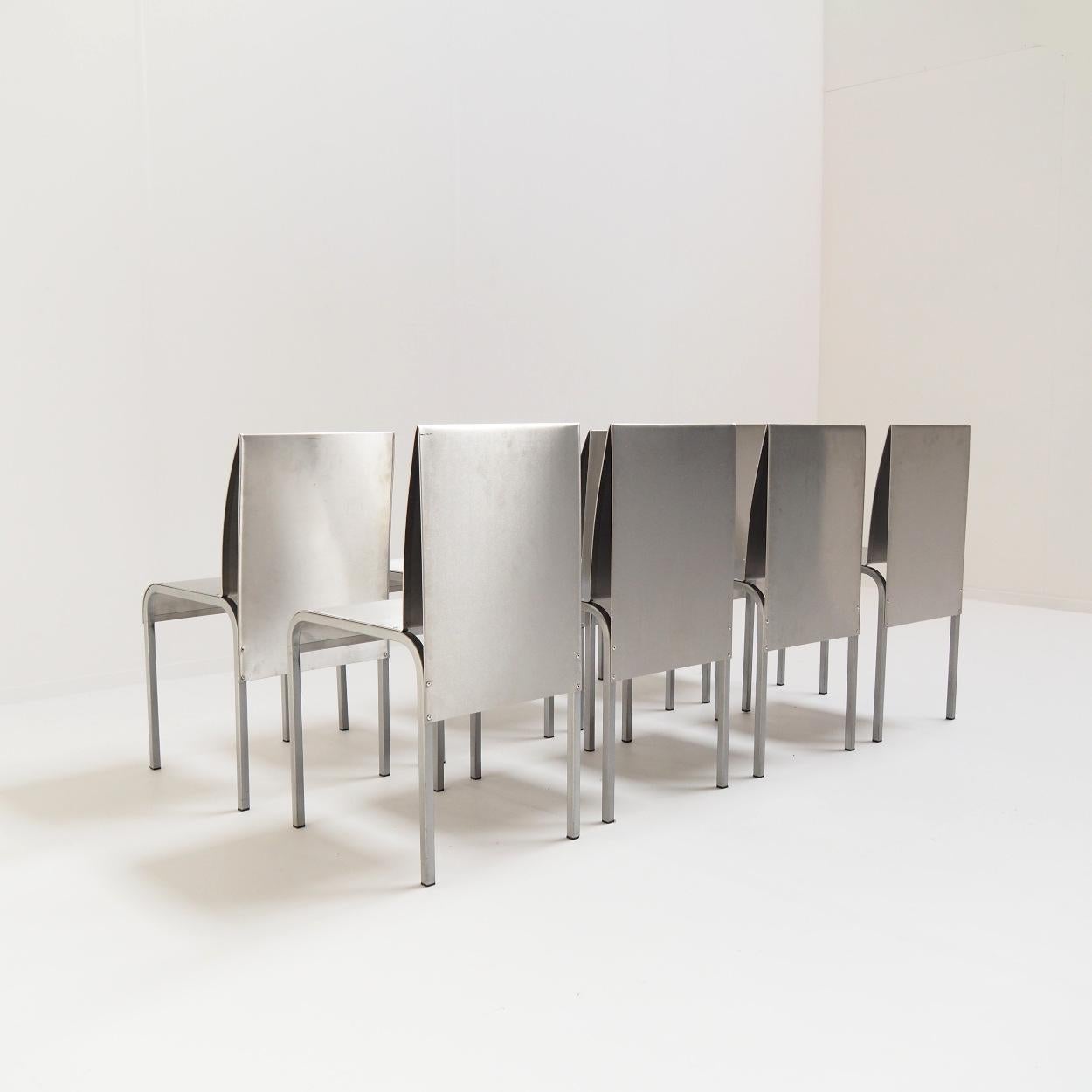 Belgian Set of 8 Aluminum Dining Chairs, Belgium 1980s