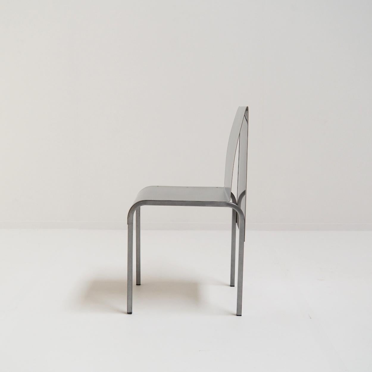 Metal Set of 8 Aluminum Dining Chairs, Belgium 1980s