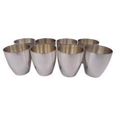 Juego de 8 vasos de bar americanos Art Déco de plata de ley