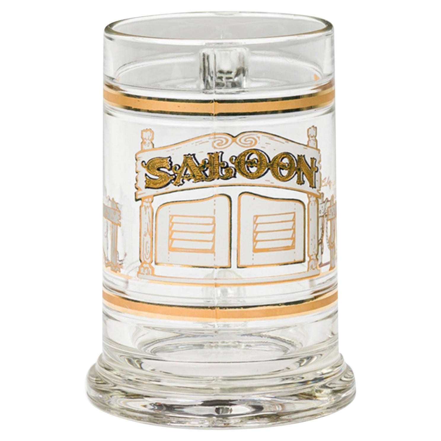 Juego de 8 jarras de cerveza americanas de cristal de mediados de siglo con adornos dorados en venta