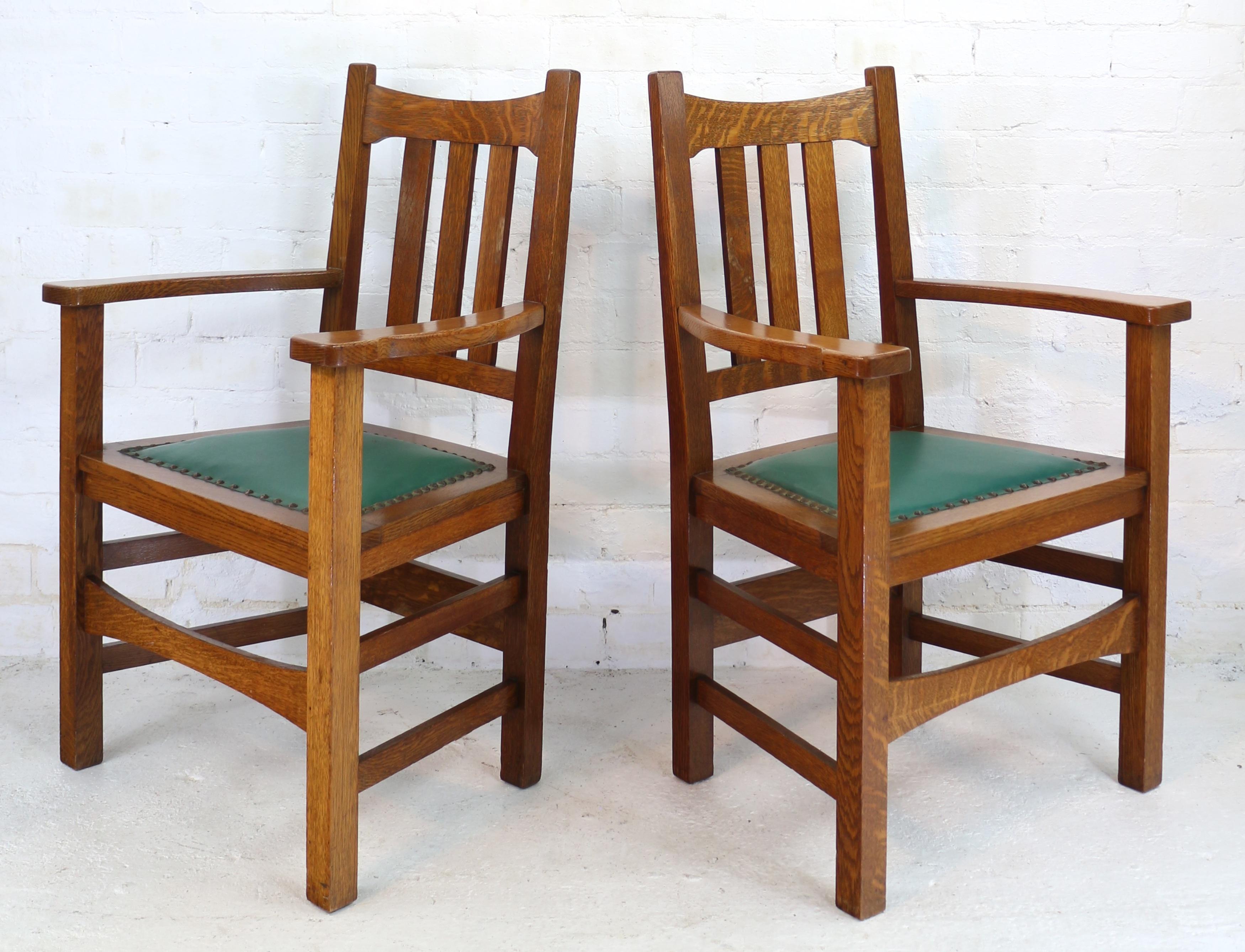 Set of 8 American Stickley Arts & Crafts Mission Oak Dining Chairs, circa 1900 6