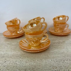 Set of 8 Anchor and hocking fire king  Peach Lustre Laurel cups and plates