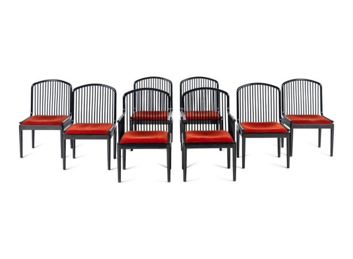 Woodwork Set of 8 Andover Black Lacquer Dining Chairs by Davis Allen for Stendig