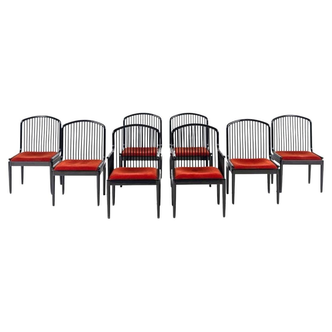 Set of 8 Andover Black Lacquer Dining Chairs by Davis Allen for Stendig