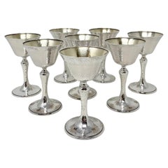 Set of 8 Antique 1920's American “Whiting” Hallmarked Sterling Silver Cordials.