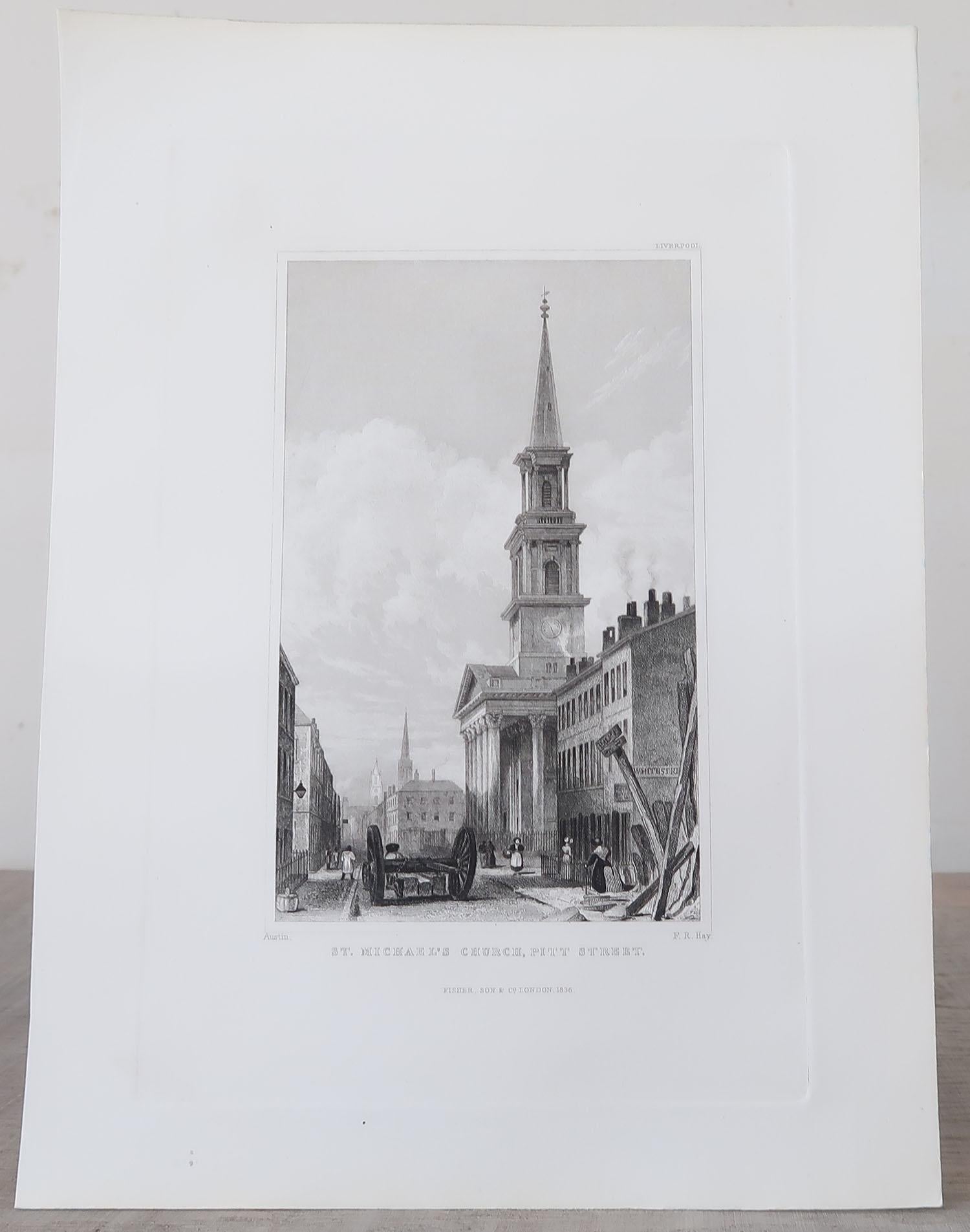 Gothic Revival Set of 8 Antique Architectural Prints of English Churches, 1836