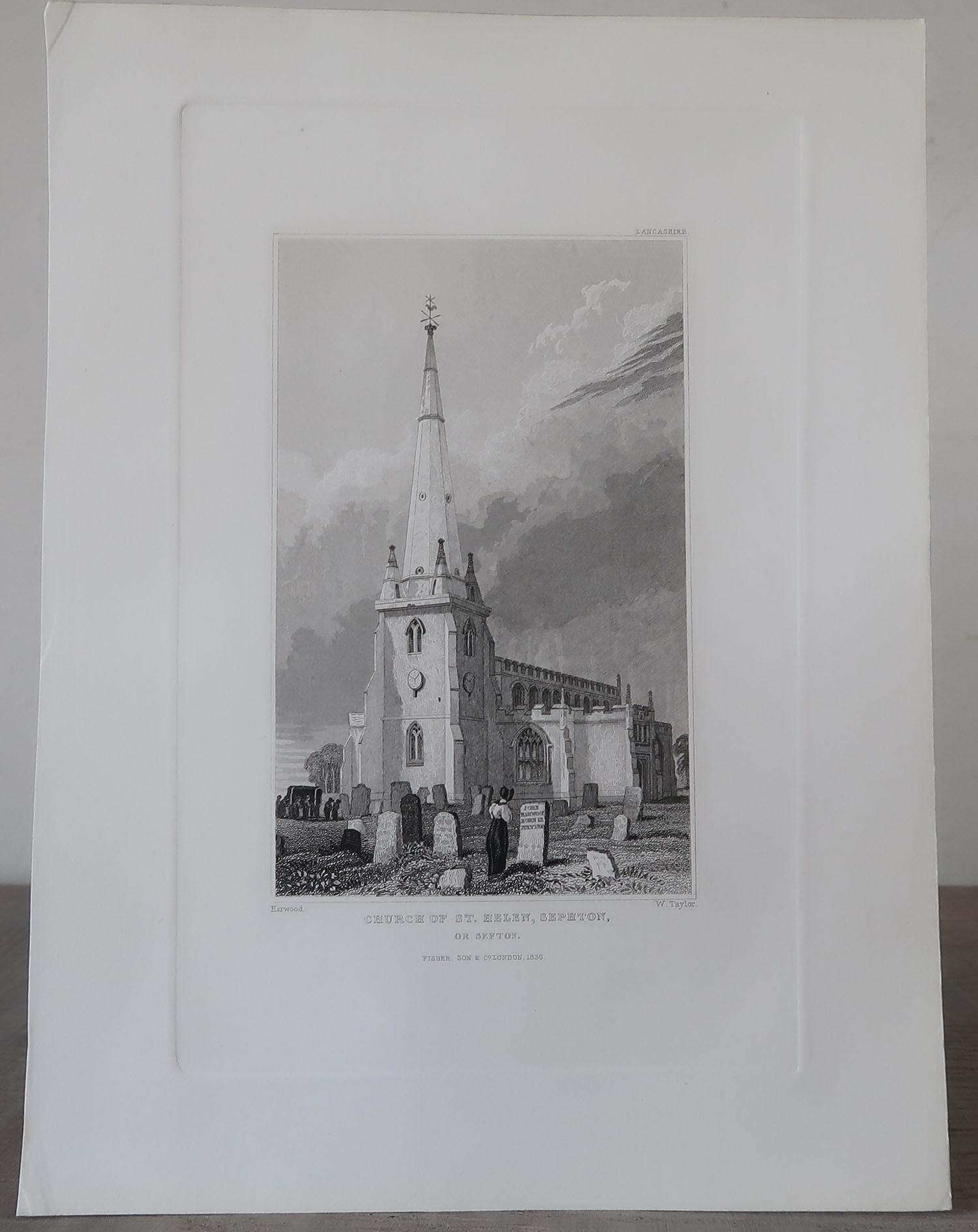 Set of 8 Antique Architectural Prints of English Churches, 1836 2