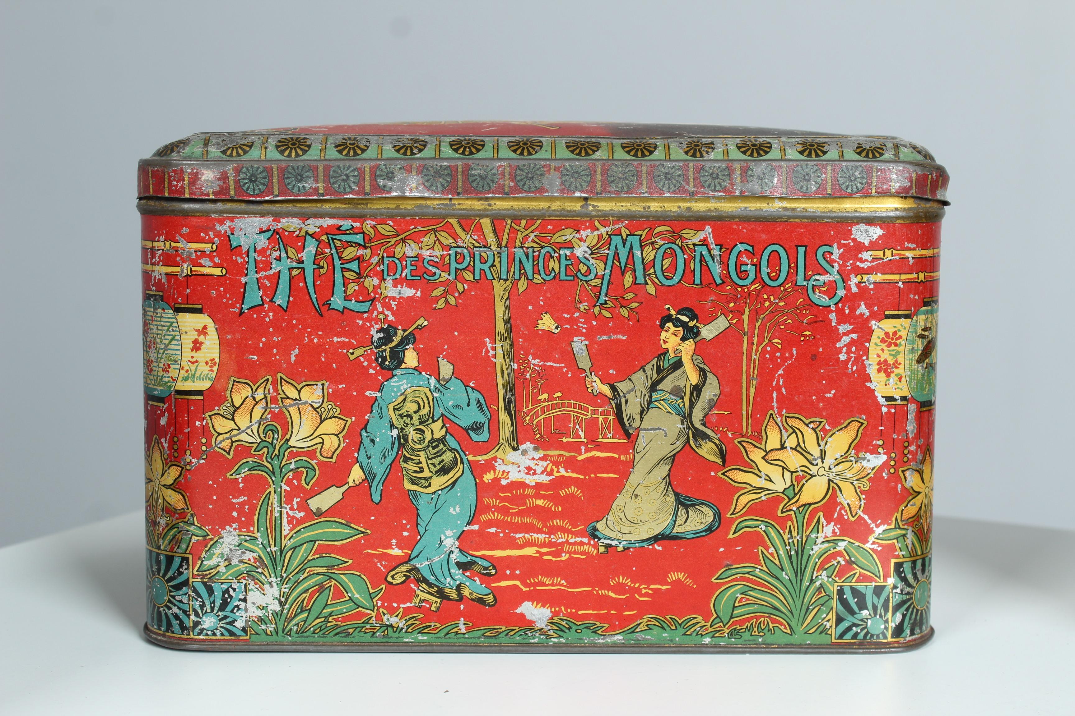 Set von 8 antiken asiatischen Zinndosen aus Frankreich, Jugendstil, Art déco, Tee-Tindosen im Angebot 5
