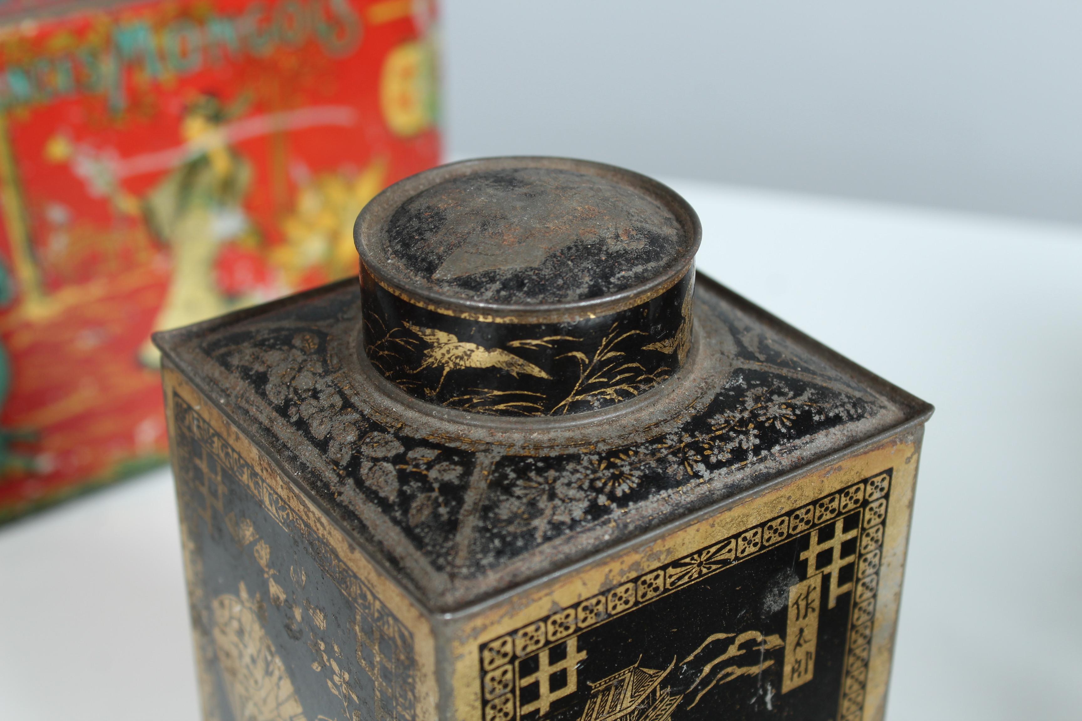 Set von 8 antiken asiatischen Zinndosen aus Frankreich, Jugendstil, Art déco, Tee-Tindosen im Angebot 9
