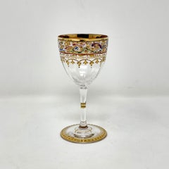 Set of 8 Antique Austrian Moser Glass Hand-Painted Gold-Leaf Cordials, Ca. 1890