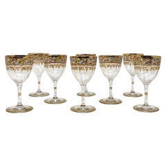 Set of 8 Antique Austrian Moser Glass Hand-Painted Gold-Leaf Cordials, Ca. 1890