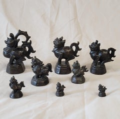 Set of 8 Antique Burmese Dragon Bronze Opium Weights