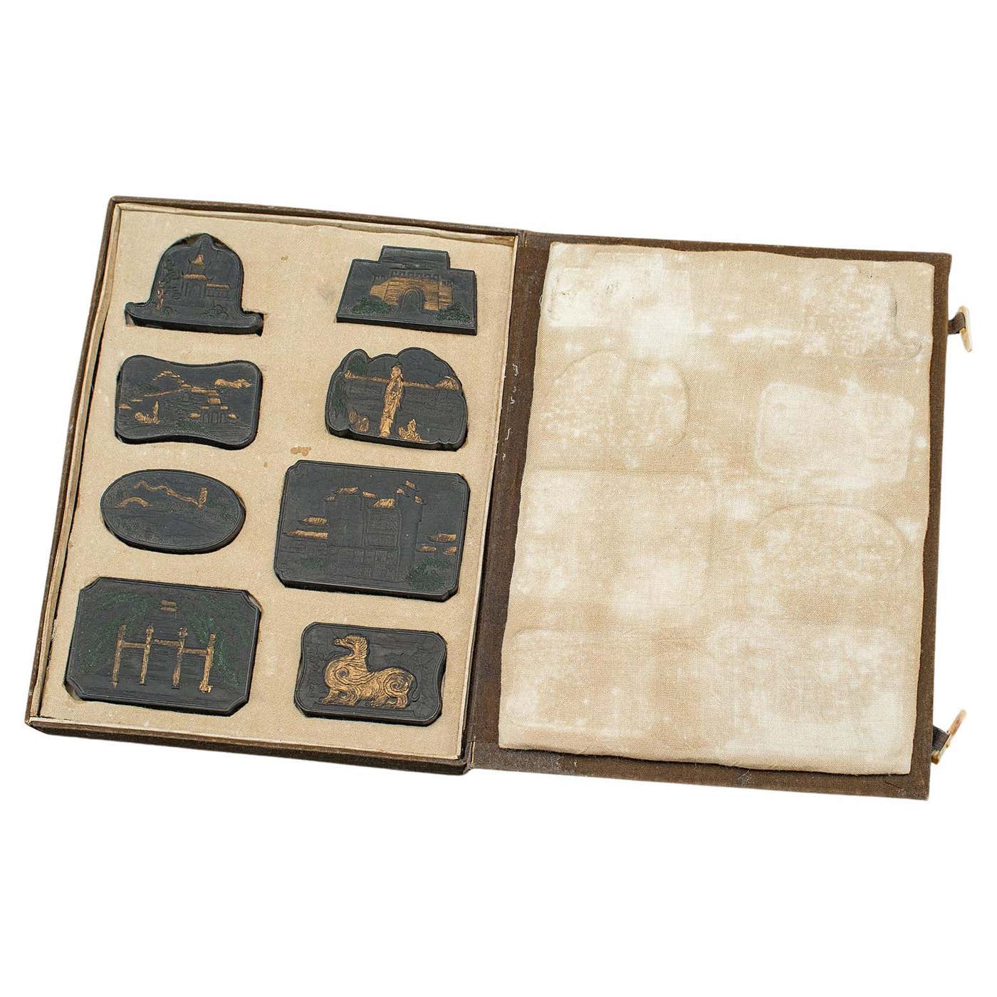 Set of 8 Antique Calligraphic Ink Blocks, Chinese, Boxed, Printing ...