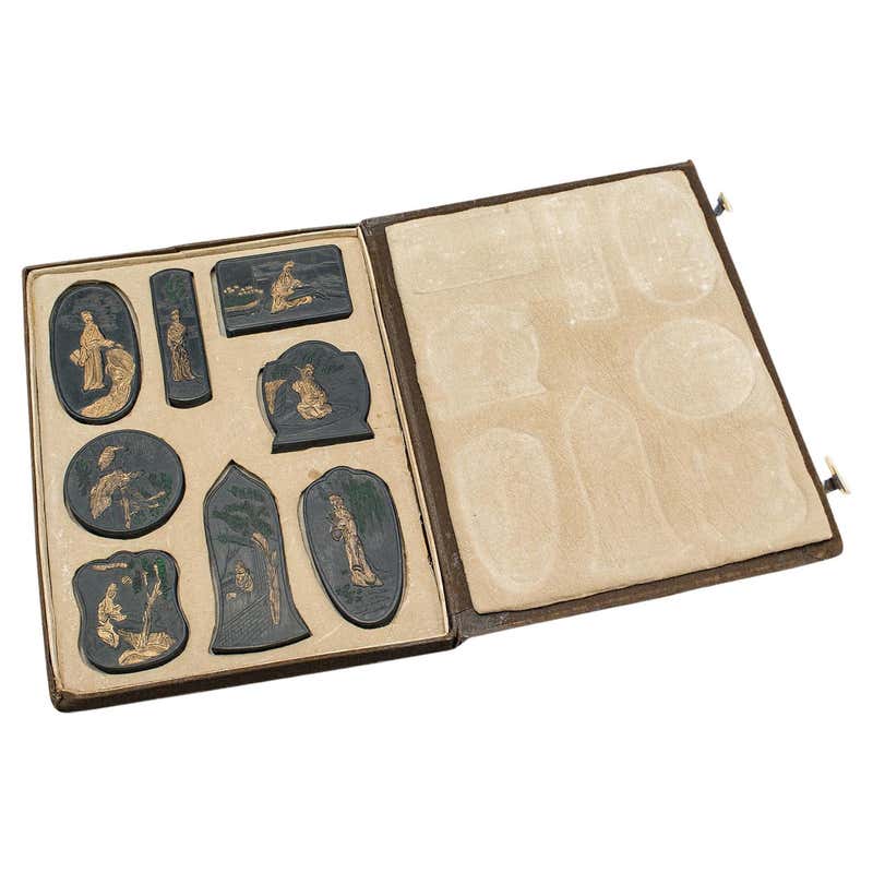 Set of 8 Antique Calligraphic Ink Blocks, Chinese, Boxed, Printing ...