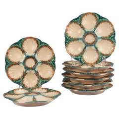 Set of 8 Antique Ceramic Oyster Plates - Sarreguemines France