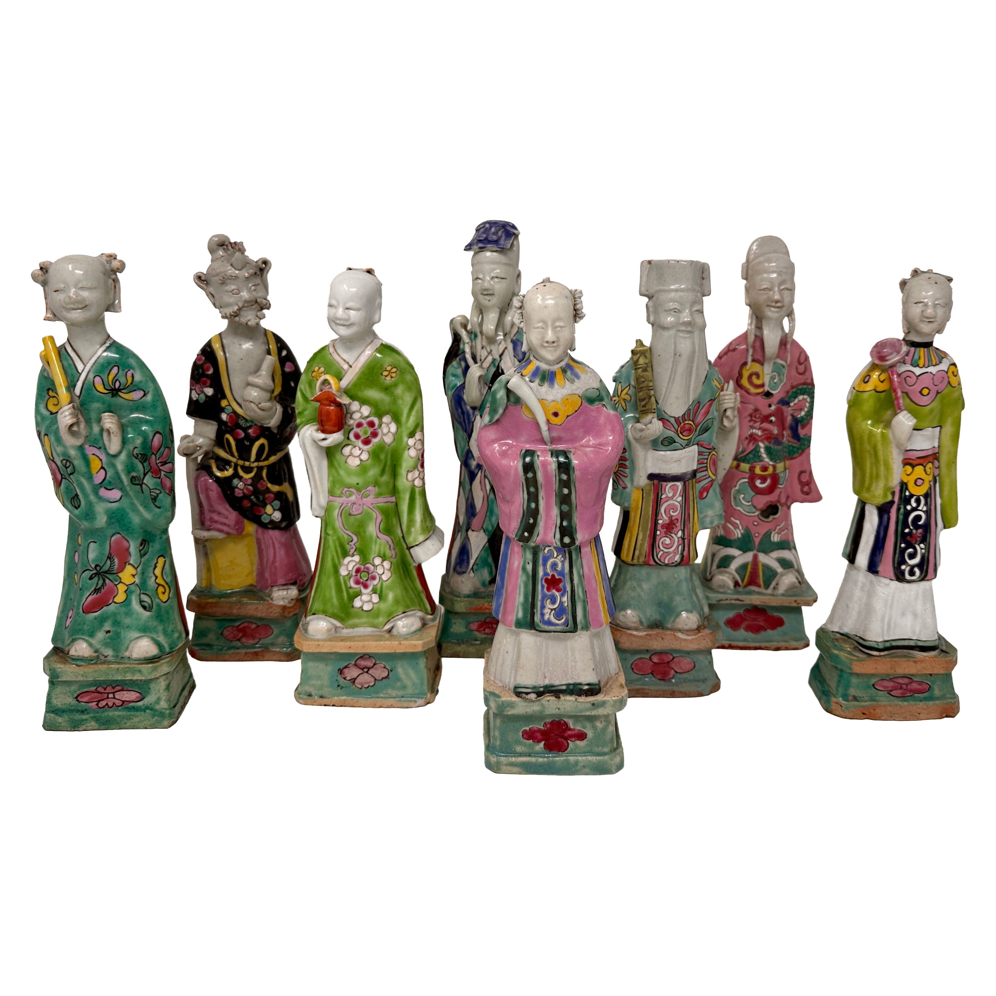 Set of 8 Antique Chinese Export Porcelain Immortals, Circa 1900-1910. For Sale