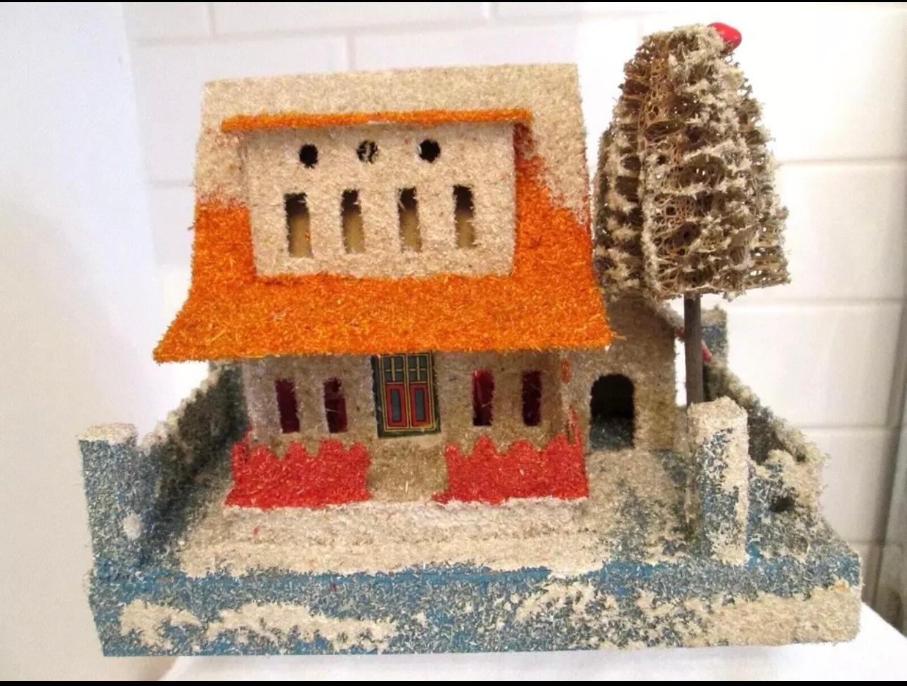 Folk Art Set of 8 Antique Christmas Putz Houses, , Christmas Decorations For Sale