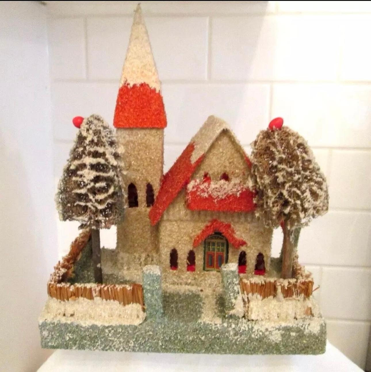Hand-Crafted Set of 8 Antique Christmas Putz Houses, , Christmas Decorations For Sale