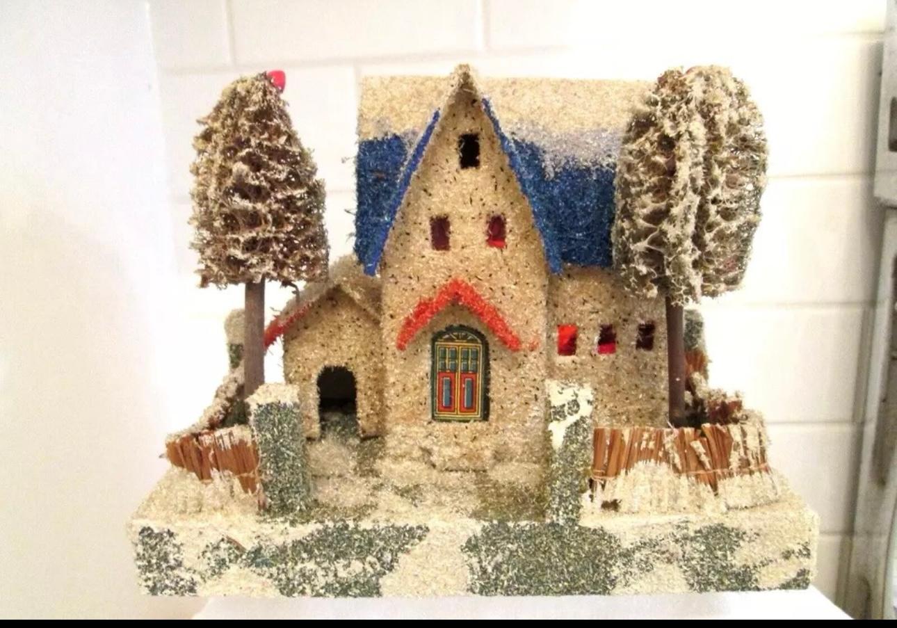 Mid-20th Century Set of 8 Antique Christmas Putz Houses, , Christmas Decorations For Sale