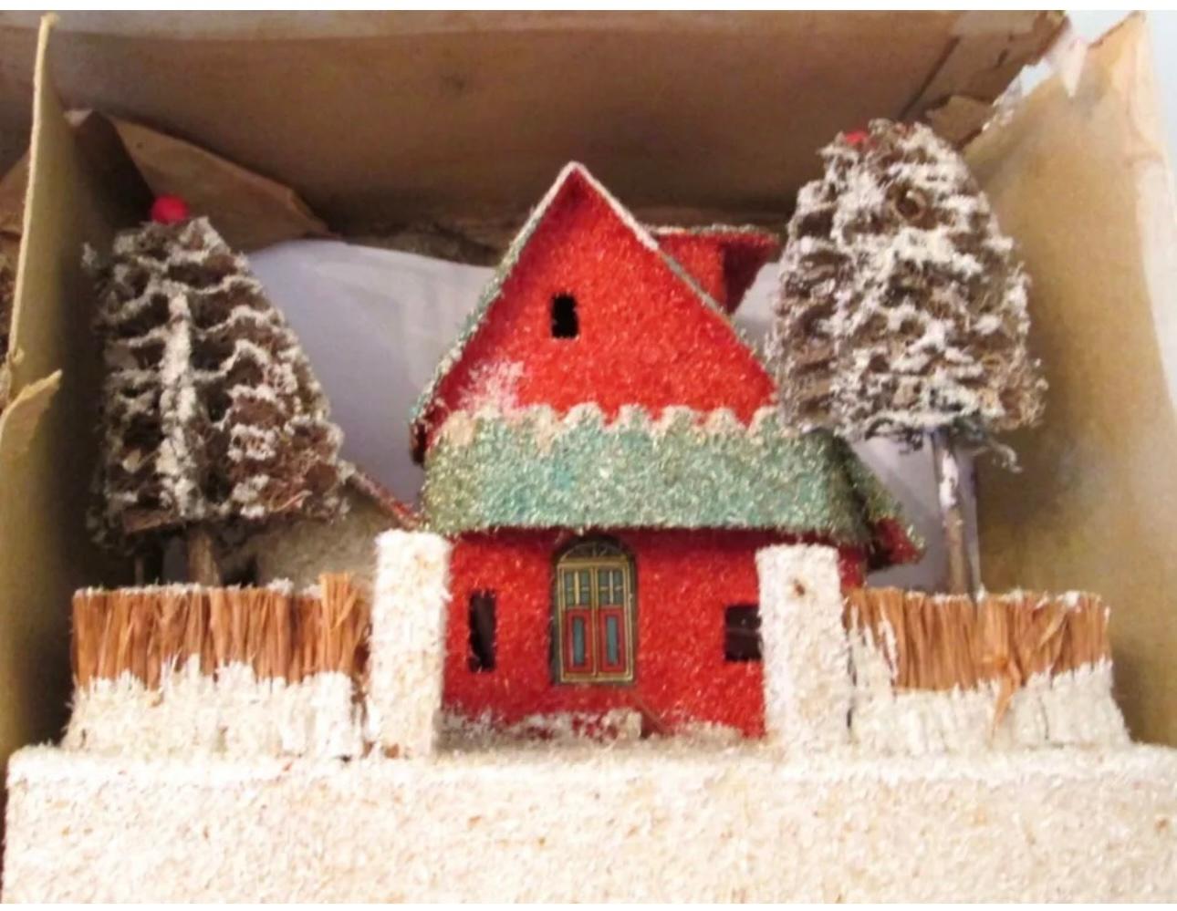Paper Set of 8 Antique Christmas Putz Houses, , Christmas Decorations For Sale