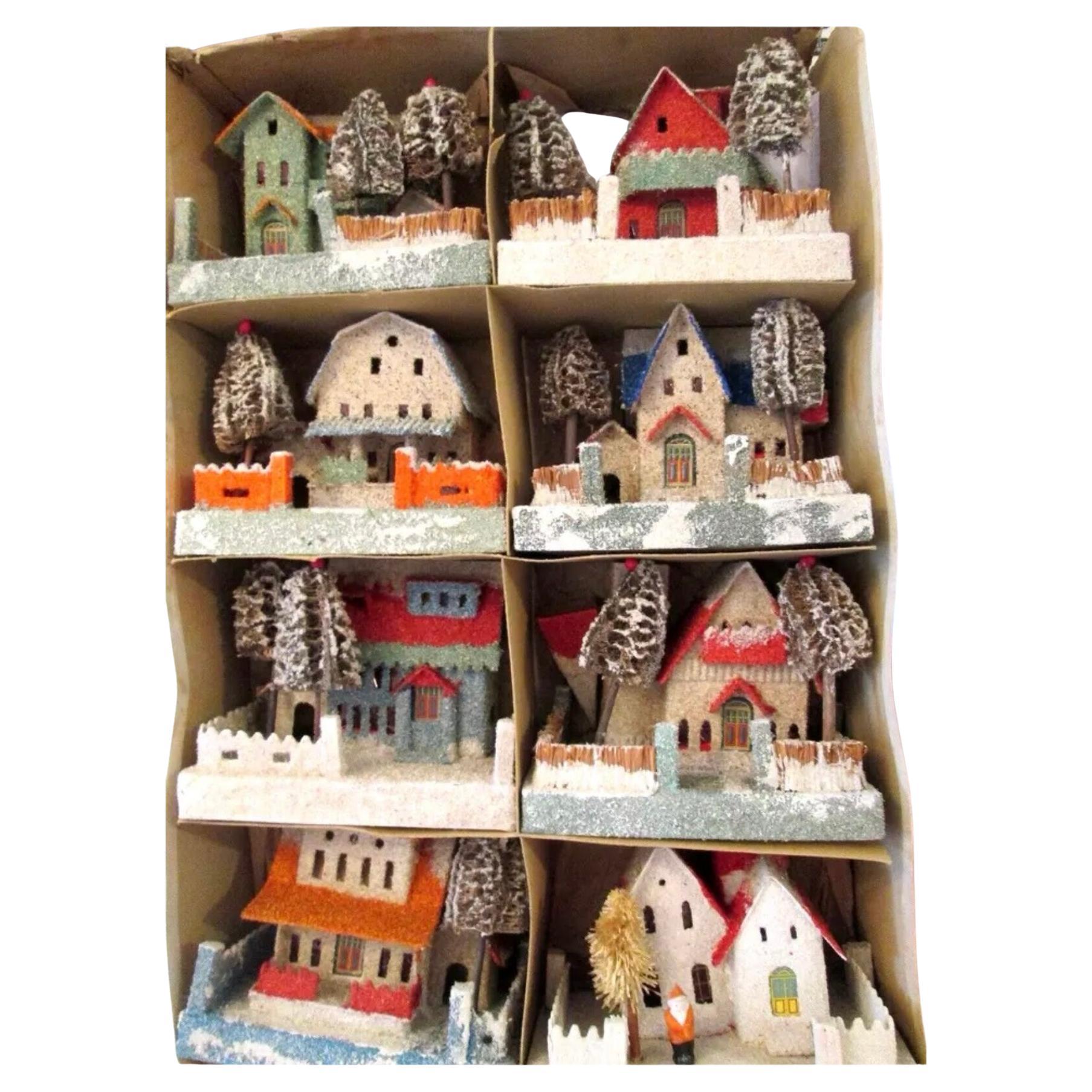 Set of 8 Antique Christmas Putz Houses, , Christmas Decorations