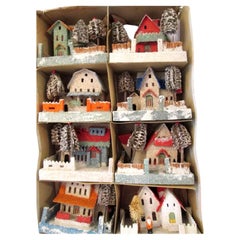 Ensemble de 8 maisons Putz de Noël anciennes, , décorations de Noël