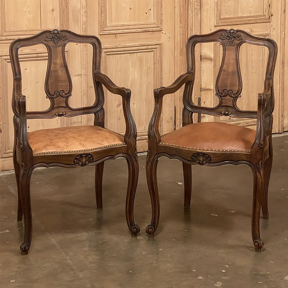 French Provincial Set of 8 Antique Country French Dining Chairs includes 2 Armchairs For Sale