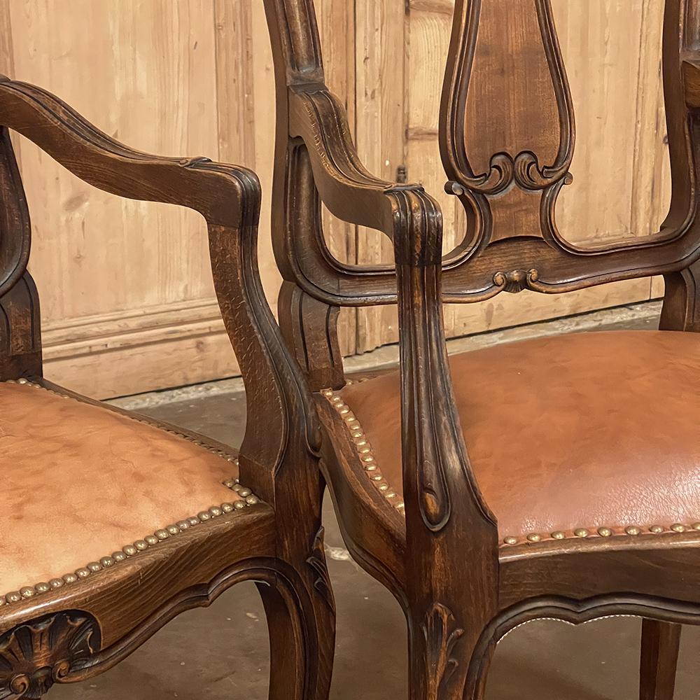 20th Century Set of 8 Antique Country French Dining Chairs includes 2 Armchairs For Sale