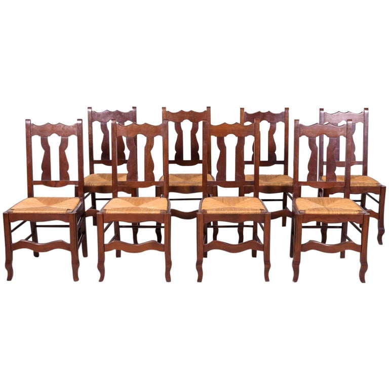 Set of 8 Antique Country French Hand Carved Oak Dining Chairs with Rush  Seats For Sale at 1stDibs | hand-carved antique dining chairs and seating  styles