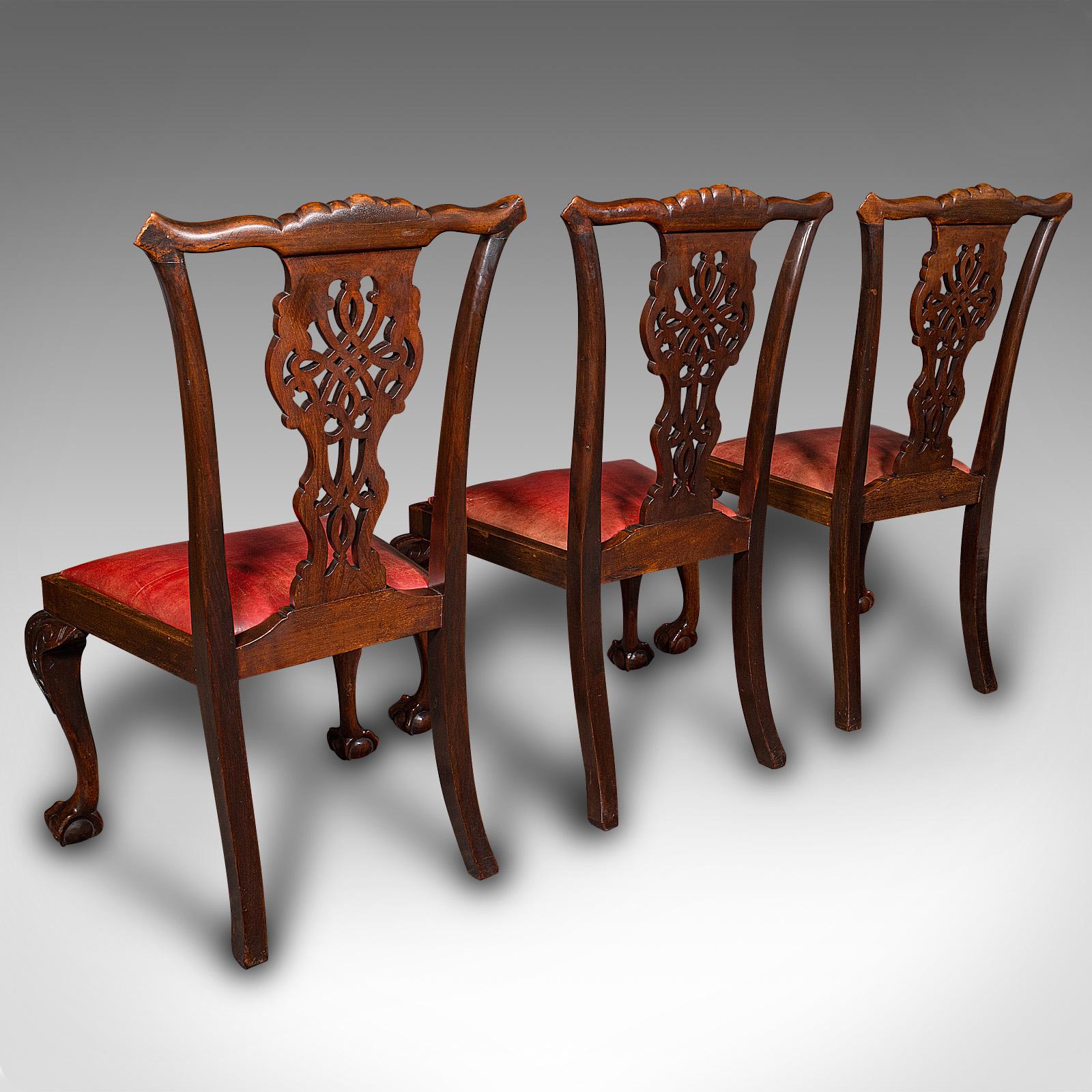 19th Century Set Of 8 Antique Dining Chairs, English, Leather, Chippendale Revival, Victorian