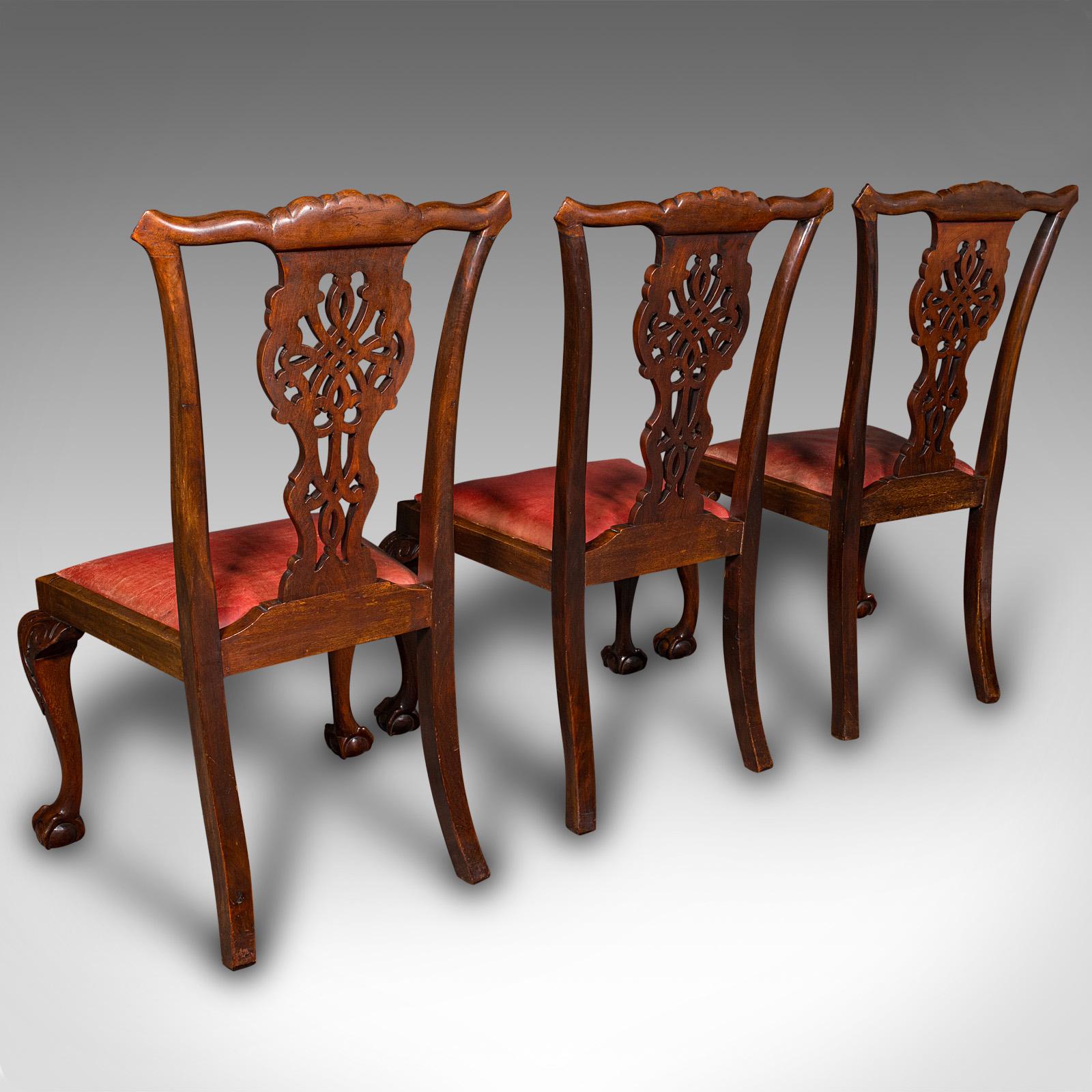 Set Of 8 Antique Dining Chairs, English, Leather, Chippendale Revival, Victorian 2