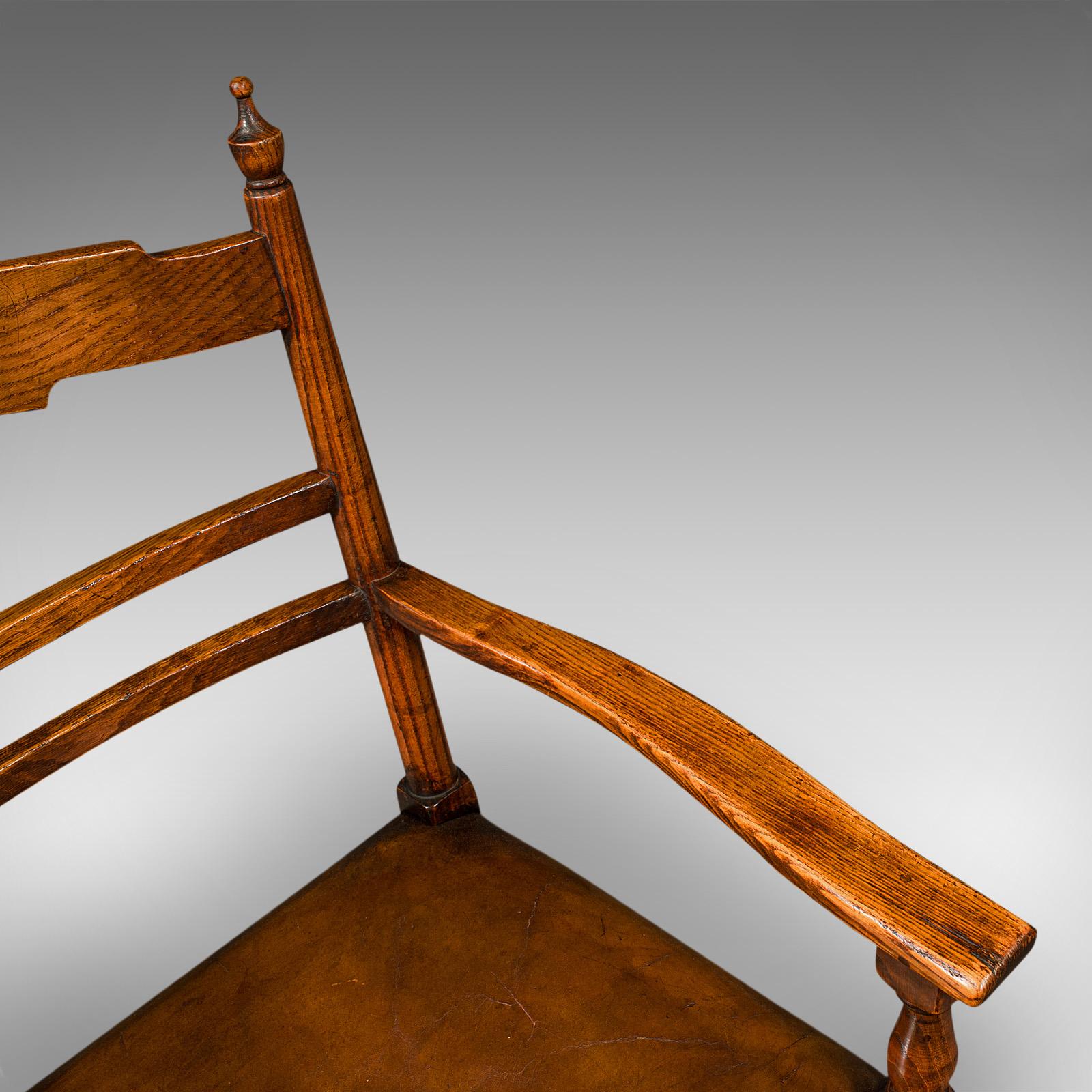 Set of 8 Antique Dining Chairs, English, Oak, Carver, Seat, Edwardian, C.1910 5